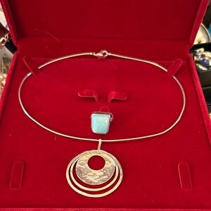 Elegant Hammered Sterling Silver Necklace and Larimer Ring Set